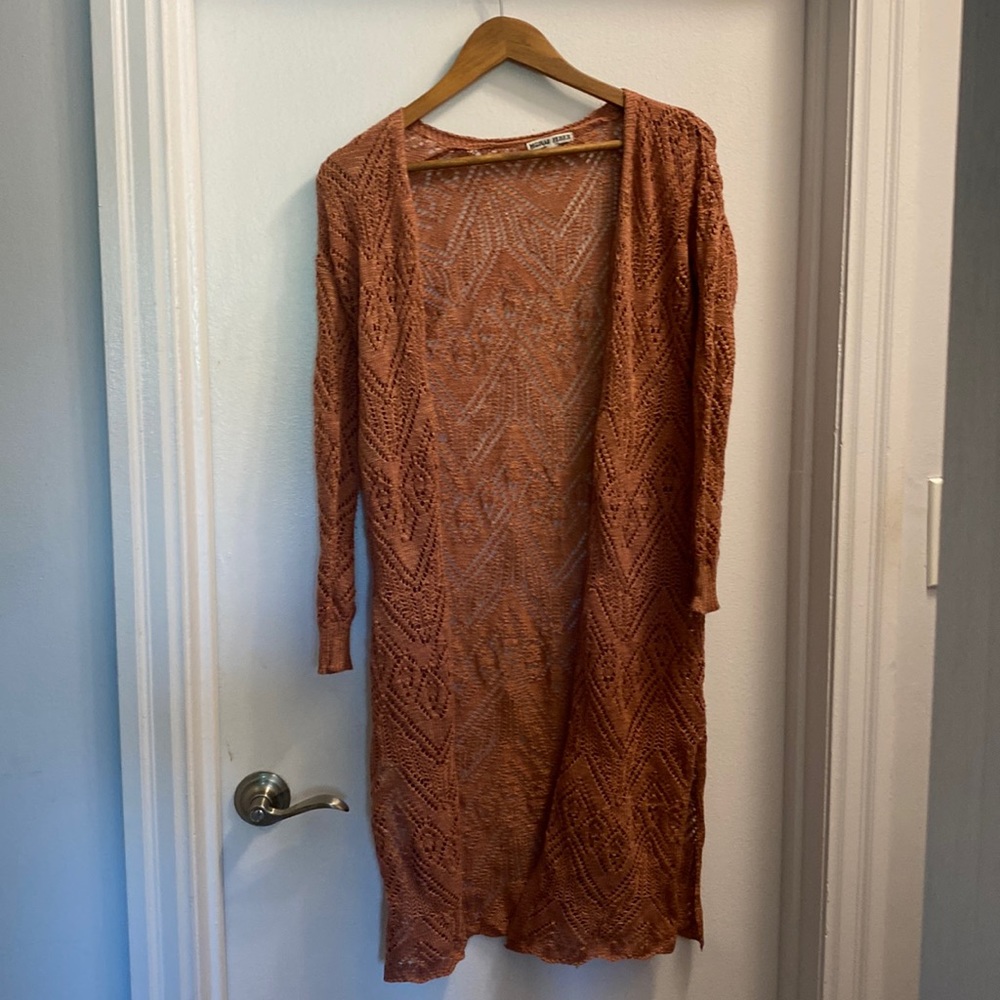 Moral Fiber Long crocheted cardigan